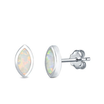 Marquise Stud Earrings Lab Created White Opal 925 Sterling Silver (7mm)